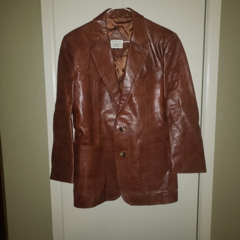 VTG Texas Boot Clothing Western Leather Blazer Jacket Mens Size 38 (Large) Brown